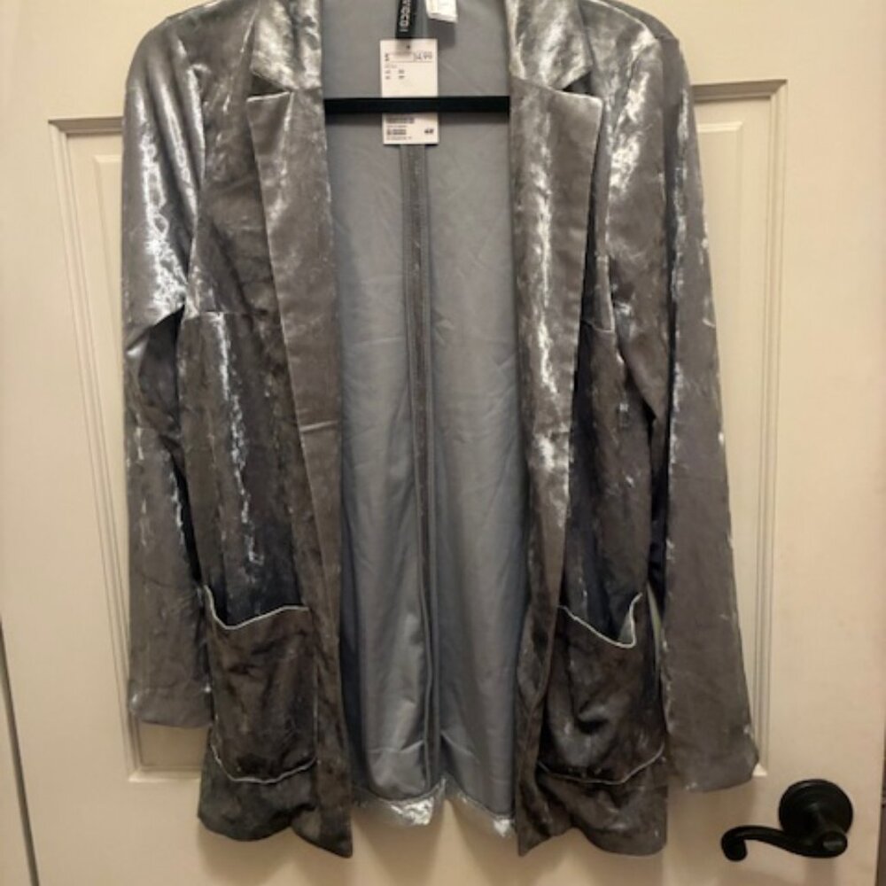 Women crushed Grey Velvet Jacket Victorian H&M Divided SIZE XS